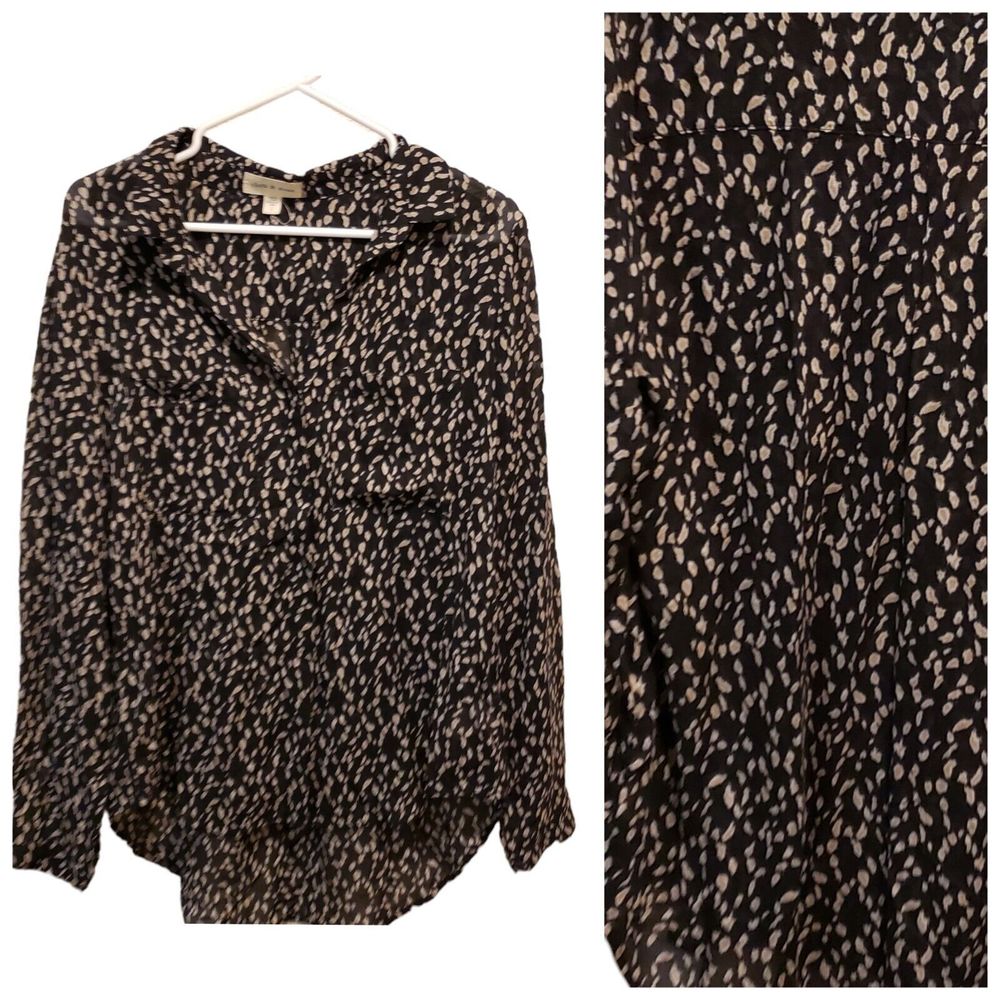 Anthropologie Cloth & Stone Hipster Button Down Long Sleeve Black White Large